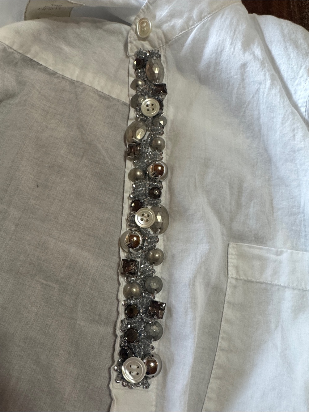 White Men's Long-Sleeve Button-Up Shirt with Beaded Placket - Picture 9 of 9